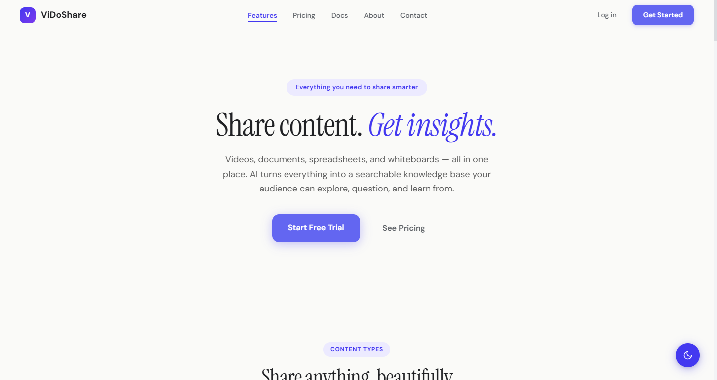 ViDoShare — Share content, get insights. One platform for all file types.
