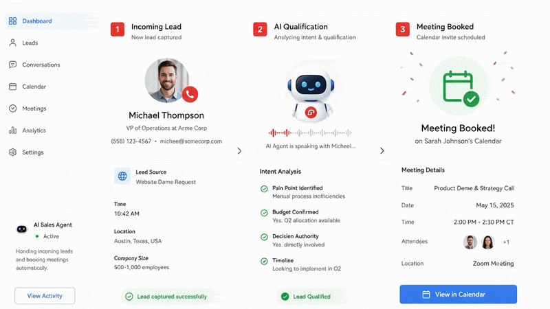 Short video demonstrating an ai sales agent completing automated lead qualification.