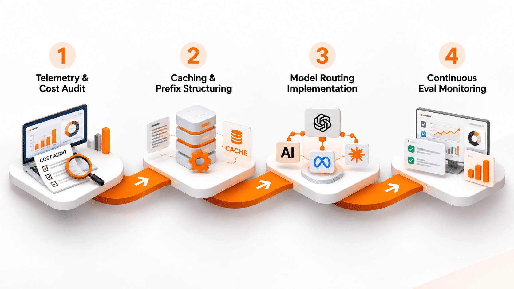 Infographic outlining the 4-step technical roadmap for enterprise LLM cost optimization.