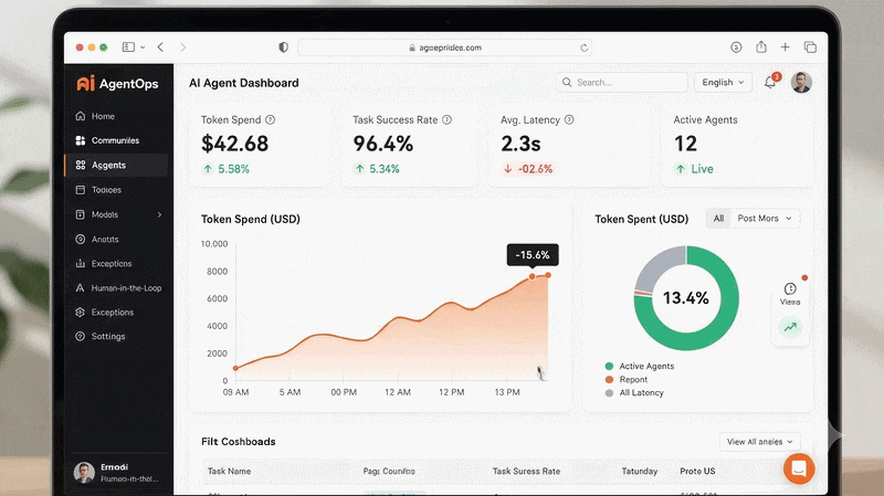 Video showing real-time cost tracking and task execution monitoring for deployed AI agents for business.