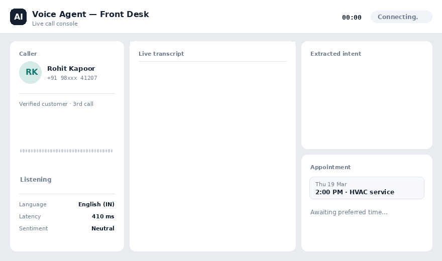 Live demonstration of an ai receptionist scheduling a calendar appointment during a call.